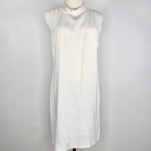 Massimo Dutti - Ivory Satin Sleevless Keyhole Lined Shift Dress - Picture 1 of 6